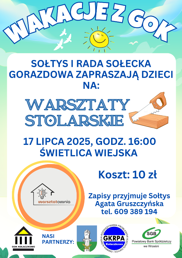 Plakat na warsztaty stolarskie w Gorazdowie